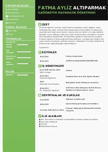 Matematik Öğretmeni Cv Örnekleri cv indir